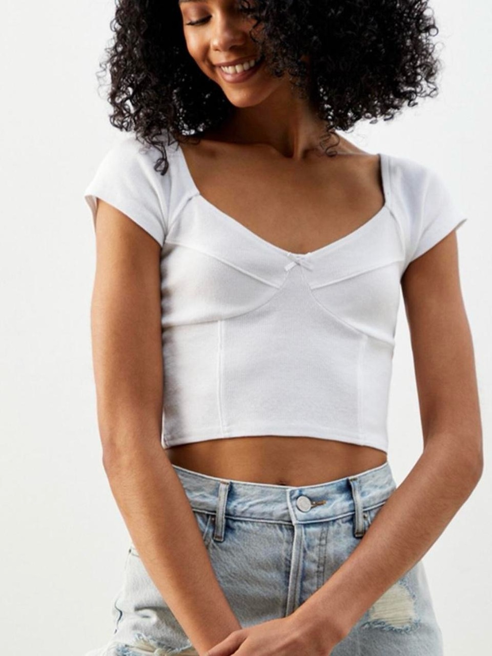 PacSun White Short Sleeve Ribbed Crop Top